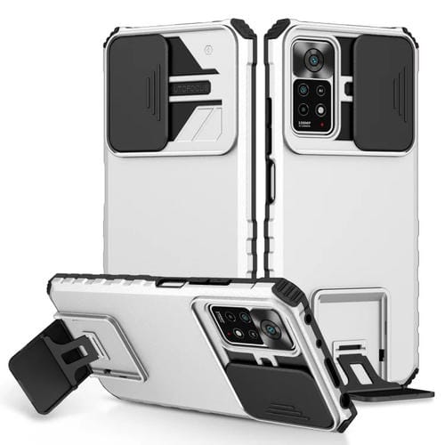 Para Xiaomi Redmi Note 10 Pro Global Stereoscopic Holder Sliding Camshield Phone Case (Blanco)
