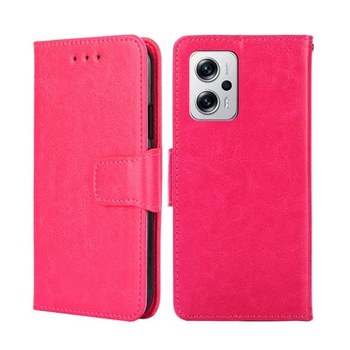 Para Xiaomi Redmi Note 11T Pro 5G/Note 11T Pro+ 5G Funda de cuero con textura de cristal para teléfono (rosa roja)