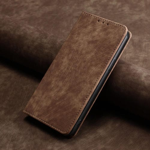 Funda de Cuero Magnética para Motorola Edge 30 con Protección RFID y Cepillo Antirrobo (Marrón)
