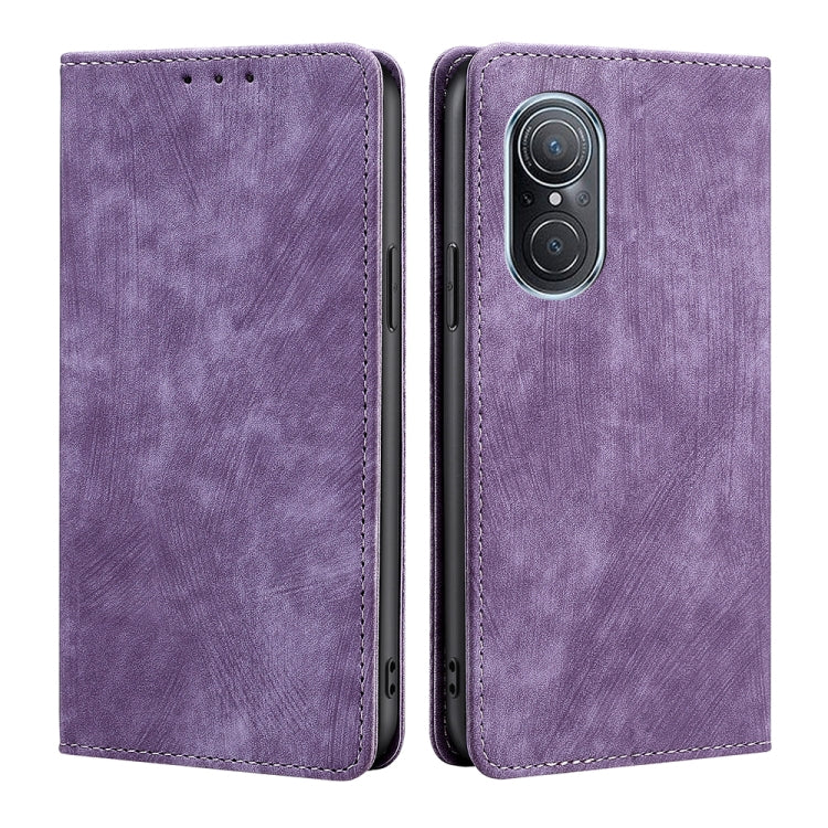 Funda de Cuero Magnética para Huawei Nova 9 Se 4G con Rfid y Cepillo Antirrobo (Púrpura)