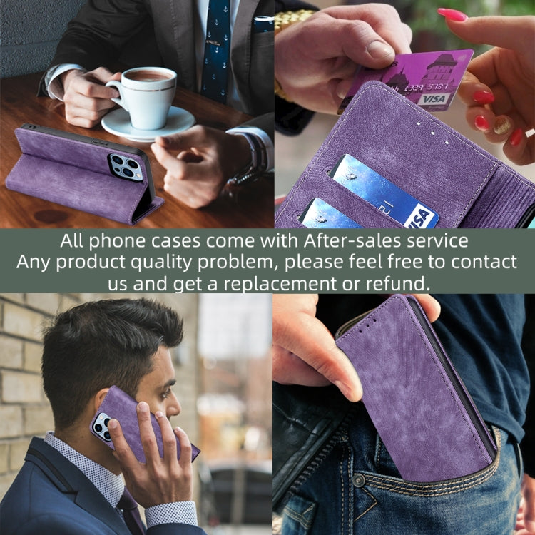 Funda de Cuero Magnética para Huawei Nova 9 Se 4G con Rfid y Cepillo Antirrobo (Púrpura)