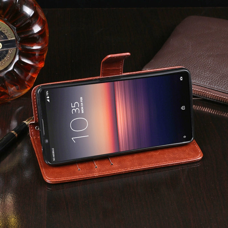 Para Sony Xperia 1 II idewei Crazy Horse Texture Funda de cuero con tapa horizontal con soporte, ranuras para tarjetas y billetera (marrón)
