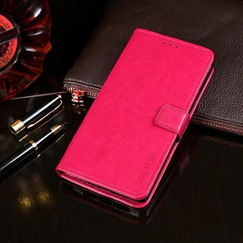 Para Sony Xperia 1 II idewei Crazy Horse Texture Funda de cuero con tapa horizontal con soporte, ranuras para tarjetas y billetera (rosa roja)