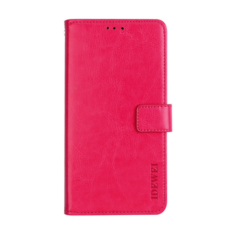 Para Huawei P40 Pro idewei Crazy Horse Texture Funda de cuero con tapa horizontal con soporte, ranuras para tarjetas y billetera (rosa roja)