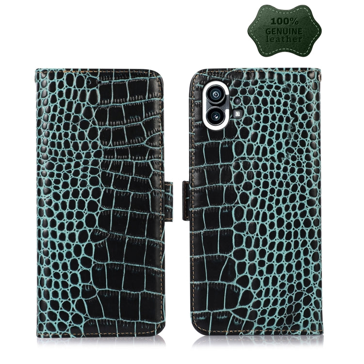 Estuche para Nothing Phone 1 de Piel de Vaca con Capa Superior de Cocodrilo (Verde)