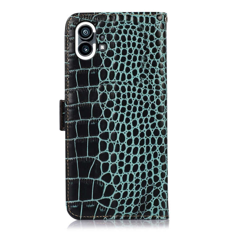 Estuche para Nothing Phone 1 de Piel de Vaca con Capa Superior de Cocodrilo (Verde)