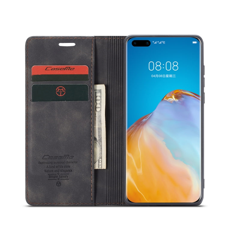 Para Huawei P40 CaseMe-013 Estuche de cuero con tapa horizontal multifuncional con ranura para tarjeta, soporte y billetera (negro)