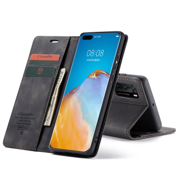Para Huawei P40 CaseMe-013 Estuche de cuero con tapa horizontal multifuncional con ranura para tarjeta, soporte y billetera (negro)