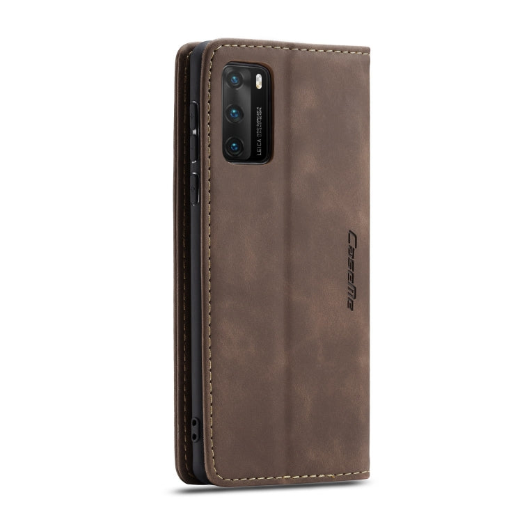 Para Huawei P40 CaseMe-013 Estuche de cuero con tapa horizontal multifuncional con ranura para tarjeta, soporte y billetera (café)