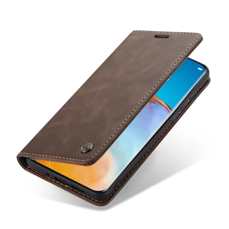 Para Huawei P40 CaseMe-013 Estuche de cuero con tapa horizontal multifuncional con ranura para tarjeta, soporte y billetera (café)