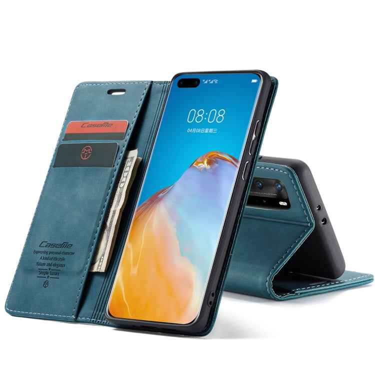 Para Huawei P40 Pro CaseMe-013 Estuche de cuero con tapa horizontal multifuncional con ranura para tarjeta, soporte y billetera (azul)