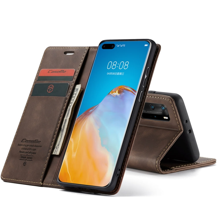 Para Huawei P40 Pro CaseMe-013 Estuche de cuero con tapa horizontal multifuncional con ranura para tarjeta, soporte y billetera (café)