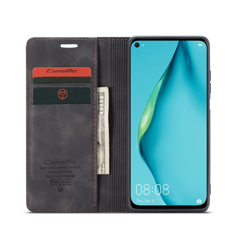 Para Huawei P40 Lite CaseMe-013 Estuche de cuero con tapa horizontal multifuncional con ranura para tarjeta, soporte y billetera (negro)