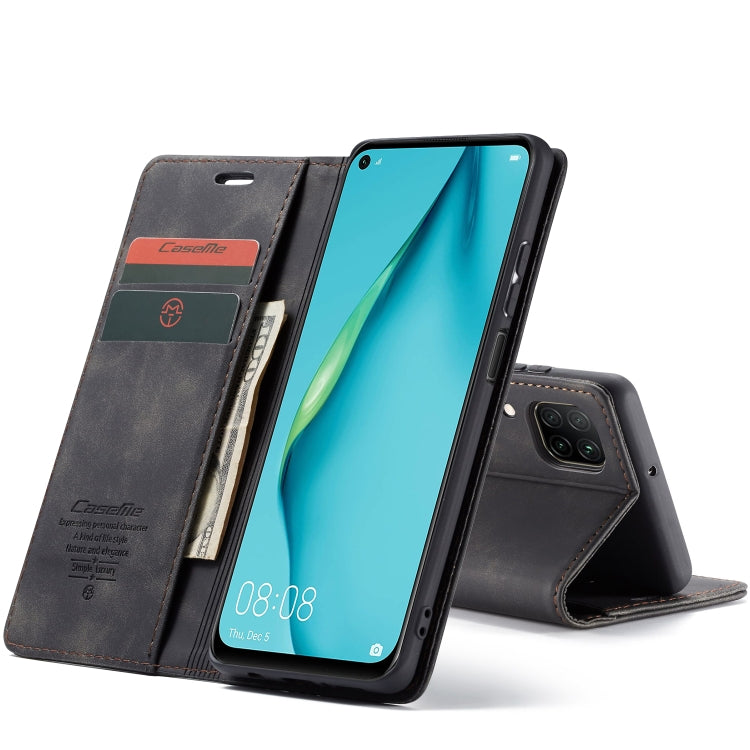 Para Huawei P40 Lite CaseMe-013 Estuche de cuero con tapa horizontal multifuncional con ranura para tarjeta, soporte y billetera (negro)
