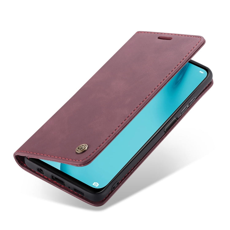 Para Huawei P40 Lite CaseMe-013 Estuche de cuero con tapa horizontal multifuncional con ranura para tarjeta, soporte y billetera (rojo vino)