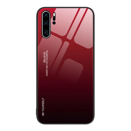 Para Huawei P30 Pro Gradient Color Glass Case (Rojo Negro)
