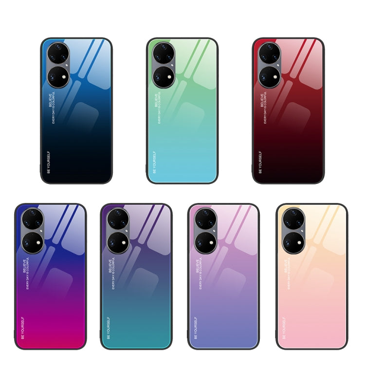 Para Huawei P50 Pro Gradient Color Glass Case (Azul Negro)