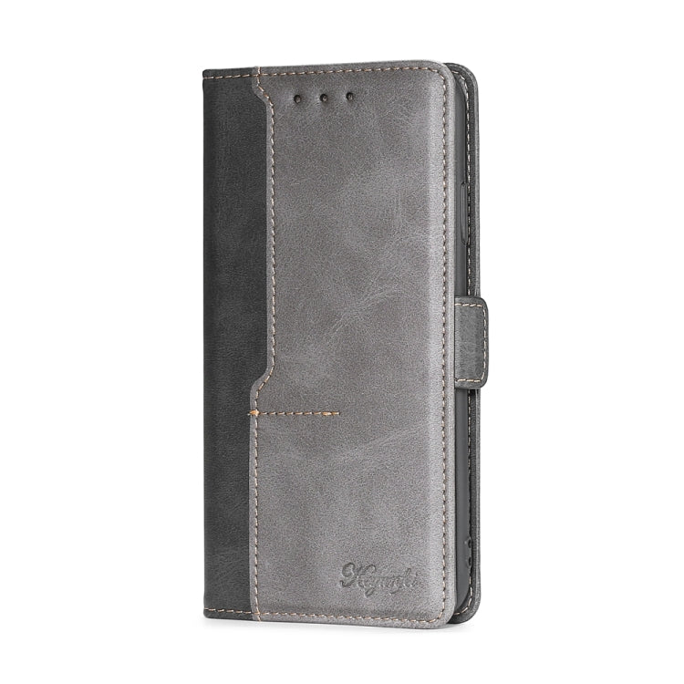 Caja de Teléfono de Cuero para Motorola Moto G32 4G con Hebilla Lateral (Negro + Gris)
