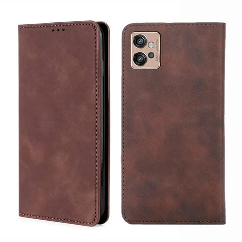 Funda para Motorola Moto G32 4G Skin Feel tapa horizontal magnética de cuero (Marrón Oscuro)