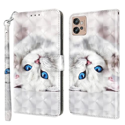 Funda para Motorola Moto G32 5G 3D Cuero Pintado Gato Blanco Reflejo