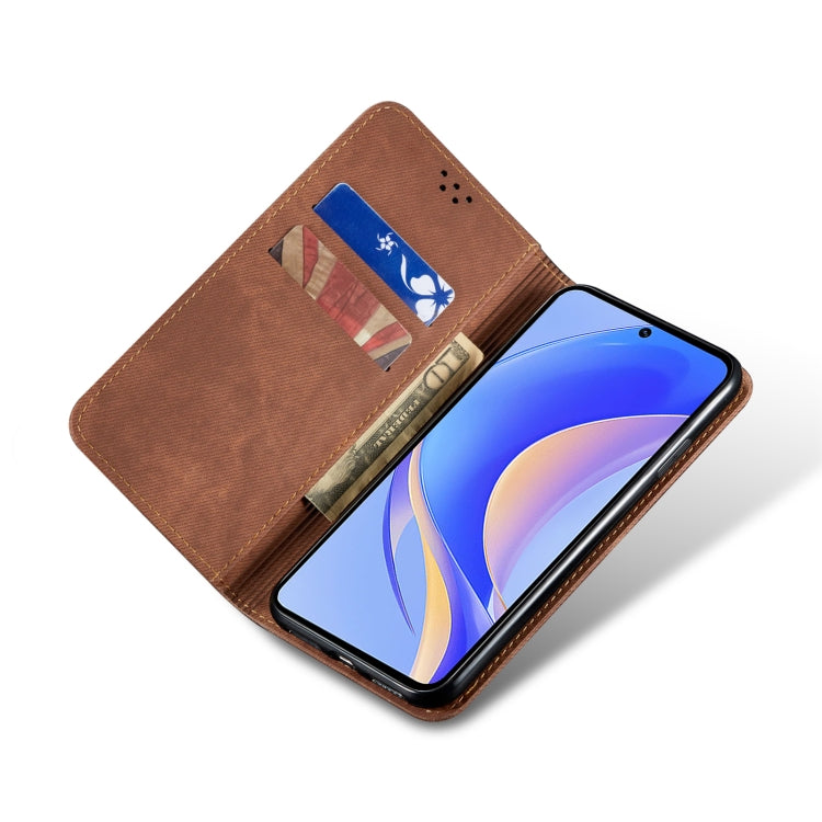 Funda de Cuero con Tapa Horizontal para Huawei Nova Y90 4G y Enjoy 50 Pro (Marrón)