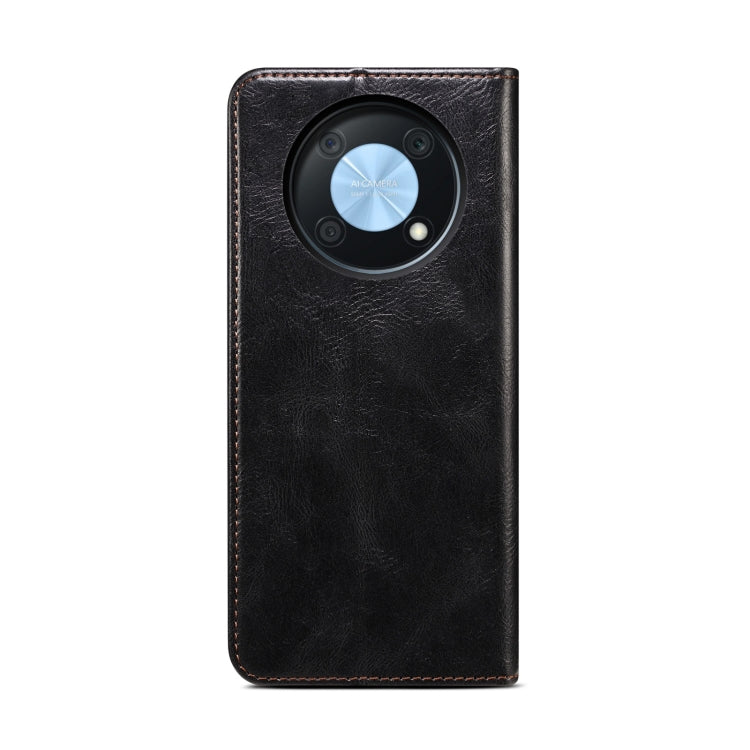 Funda de Cuero para Huawei Nova Y90 4G y Enjoy 50 Pro Oil Wax Crazy Horse (Negro)