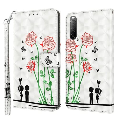 Funda de Cuero para Sony Xperia 10 II Pintada en 3D (Pareja Rosa)