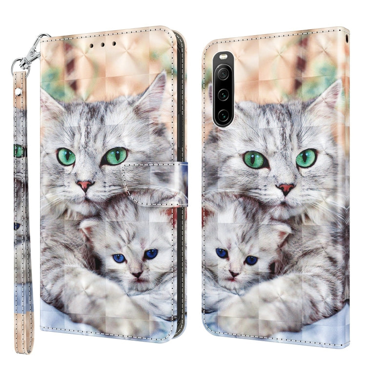 Estuche para Sony Xperia 10 IV de Cuero Pintado en 3D Dos Gatos Amorosos