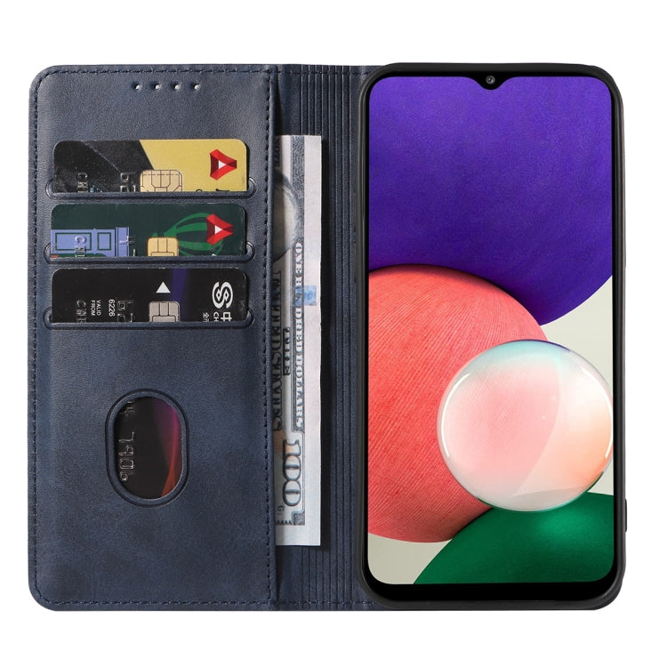 Caja de Teléfono de Cuero para Samsung Galaxy A22 5G Jp Versión con Cierre Magnético (Azul)