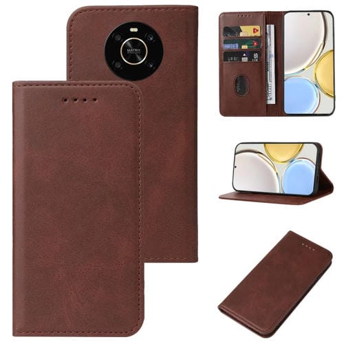 Para Honor X9 Funda de cuero con cierre magnético para teléfono (Marrón)