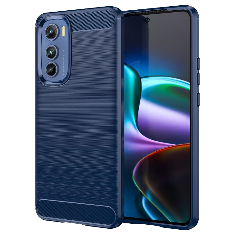 Para Motorola Edge 30 Funda de teléfono TPU de fibra de carbono con textura cepillada (Azul)