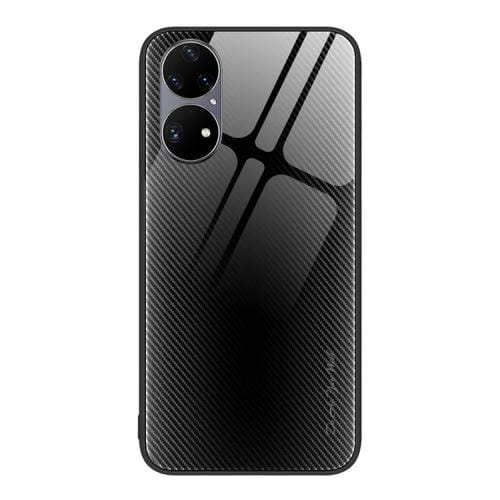Para Huawei P50 Pro Texture Gradient Glass TPU Phone Case (Negro)