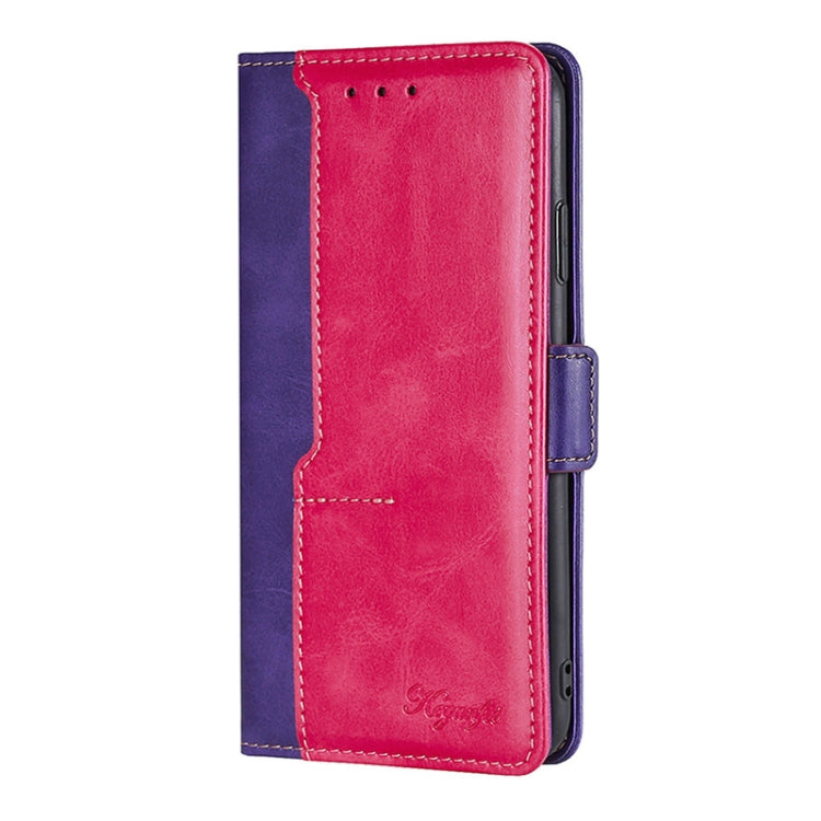 Para Huawei nova Y90 4G Caja de teléfono de cuero con hebilla lateral de color de contraste (púrpura + rosa roja)