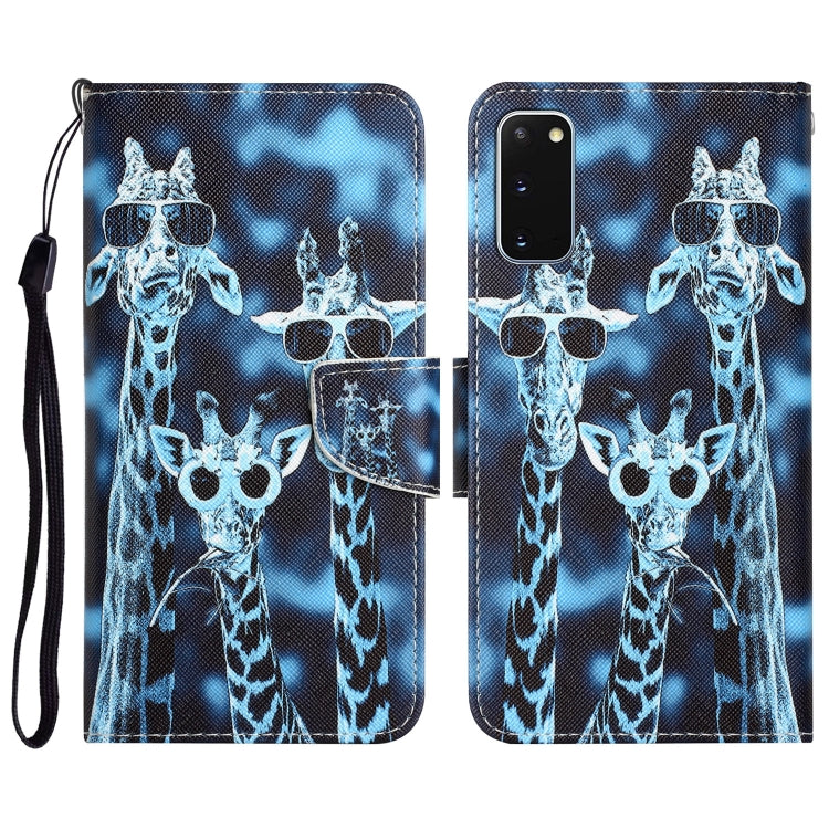 Para Samsung Galaxy S20 Estuche para teléfono de cuero con dibujo coloreado (jirafas)