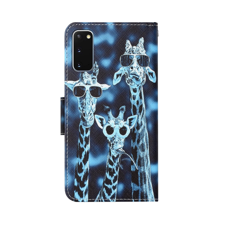 Para Samsung Galaxy S20 Estuche para teléfono de cuero con dibujo coloreado (jirafas)