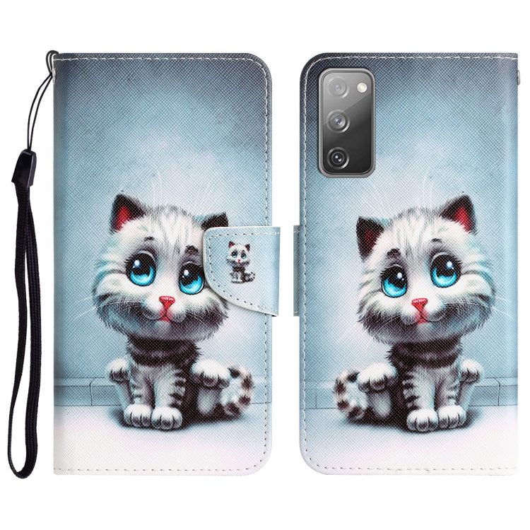 Para Samsung Galaxy S20 FE Estuche para teléfono de cuero con dibujo coloreado (ojos azules)
