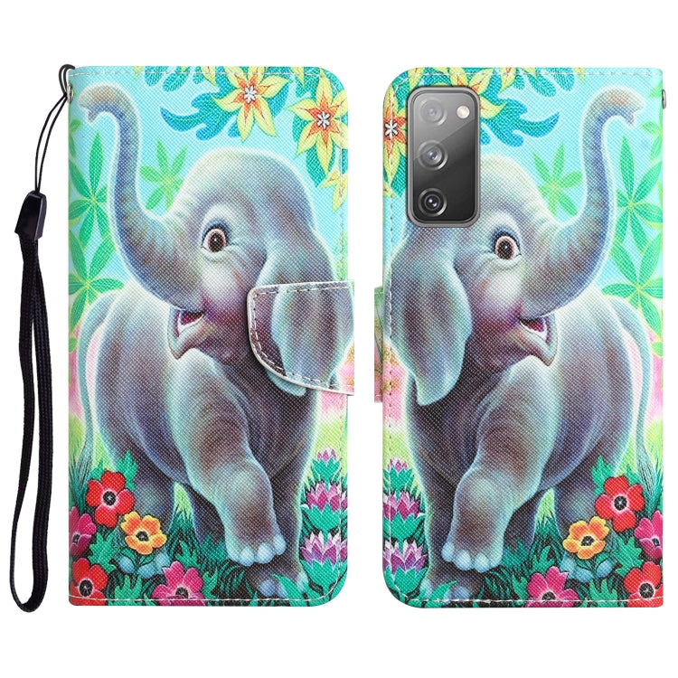 Para Samsung Galaxy S20 FE Estuche para teléfono de cuero con dibujo coloreado (elefante)