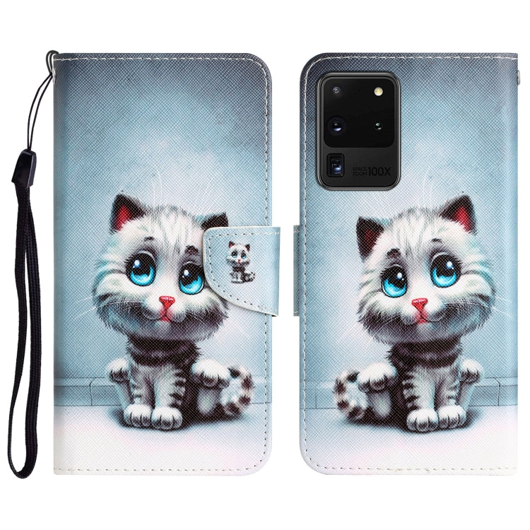 Para Samsung Galaxy S20 Estuche para teléfono de cuero con dibujo ultra coloreado (ojos azules)