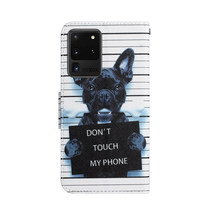 Para Samsung Galaxy S20 Estuche para teléfono de cuero con dibujo ultra coloreado (perro negro)
