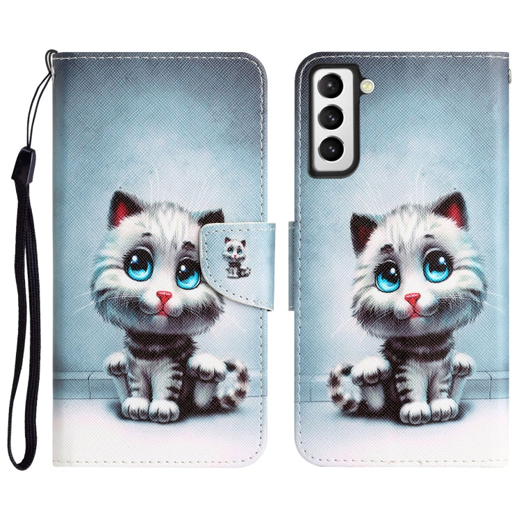 Para Samsung Galaxy S21+ 5G Estuche para teléfono de cuero con dibujo coloreado (ojos azules)