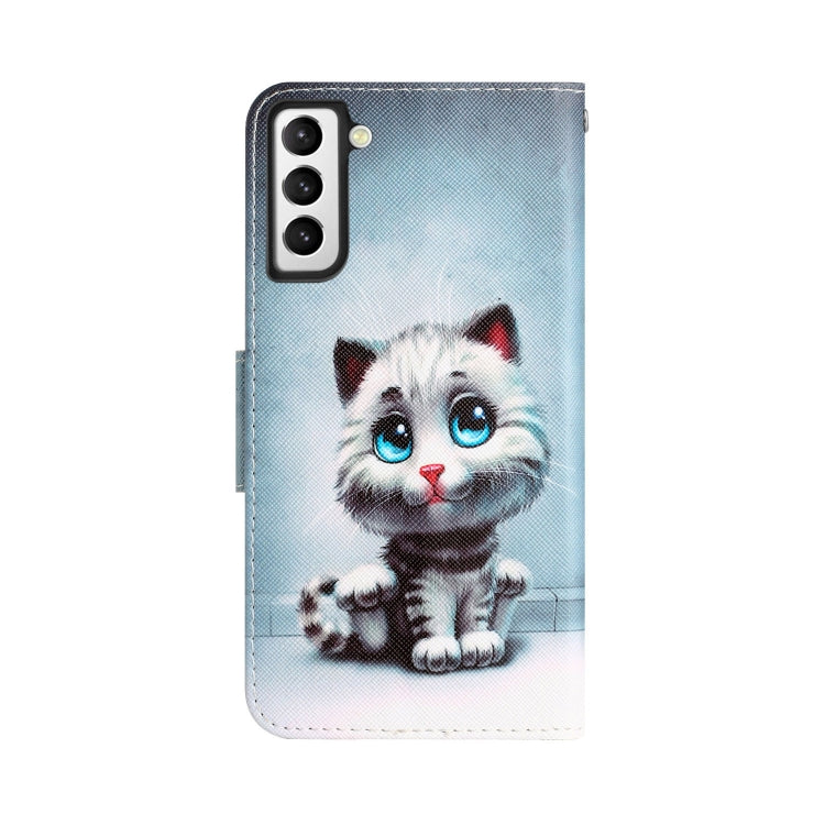 Para Samsung Galaxy S21+ 5G Estuche para teléfono de cuero con dibujo coloreado (ojos azules)
