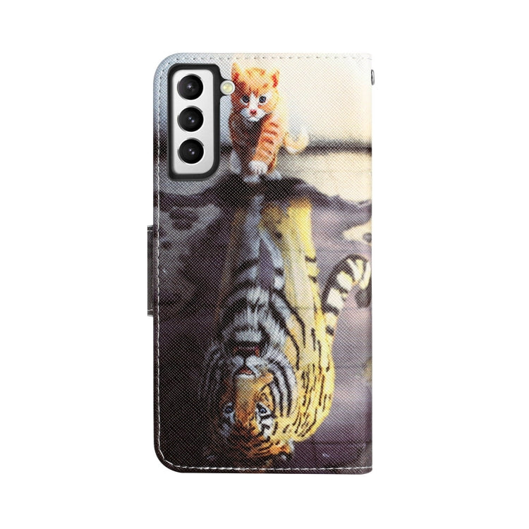 Para Samsung Galaxy S21+ 5G Estuche para teléfono de cuero con dibujo coloreado (Tigre)