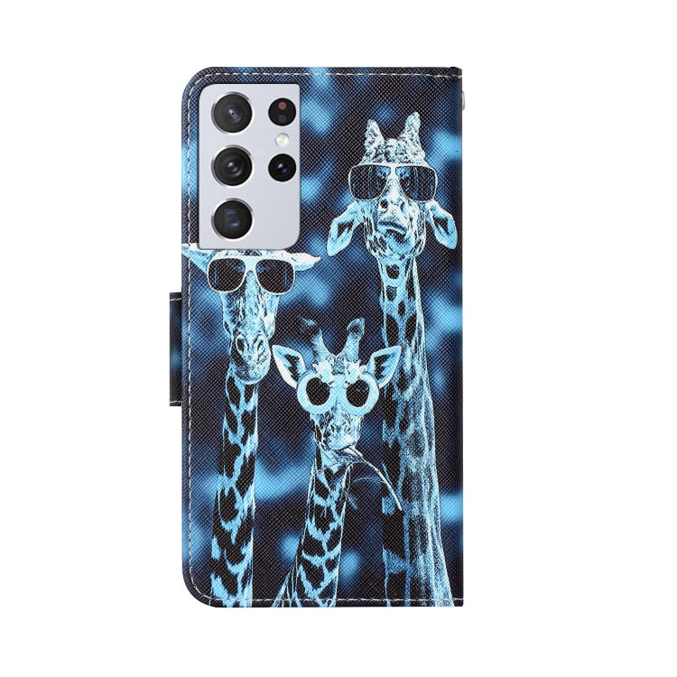 Para Samsung Galaxy S21 Ultra 5G Estuche para teléfono de cuero con dibujo coloreado (jirafas)