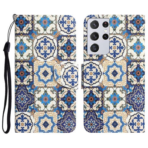 Para Samsung Galaxy S21 Ultra 5G Estuche para teléfono de cuero con dibujo coloreado (tótem vintage)
