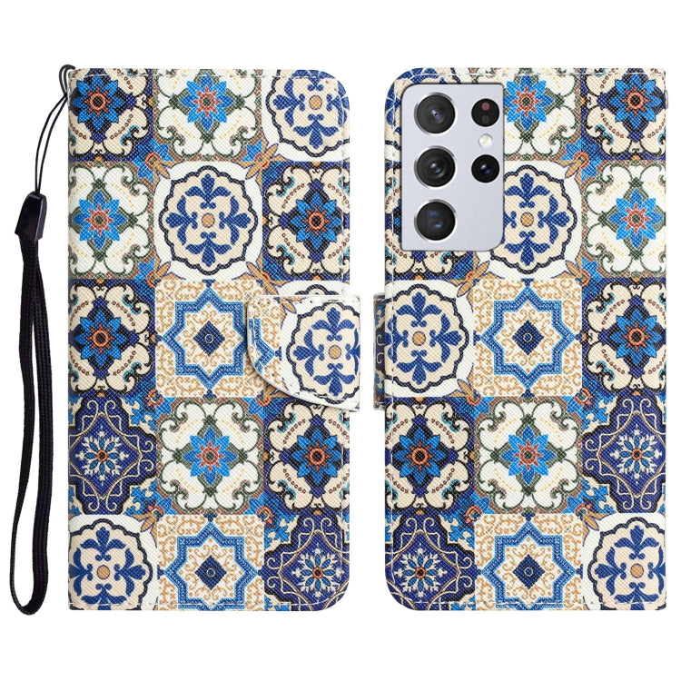 Para Samsung Galaxy S21 Ultra 5G Estuche para teléfono de cuero con dibujo coloreado (tótem vintage)