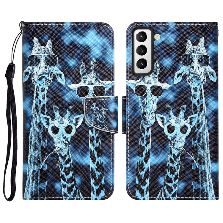 Para Samsung Galaxy S22 5G Estuche para teléfono de cuero con dibujo coloreado (jirafas)