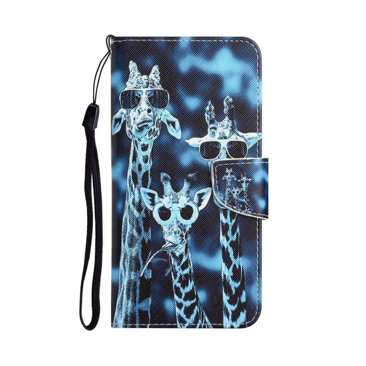 Para Samsung Galaxy S22 5G Estuche para teléfono de cuero con dibujo coloreado (jirafas)