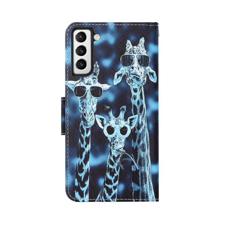 Para Samsung Galaxy S22 5G Estuche para teléfono de cuero con dibujo coloreado (jirafas)