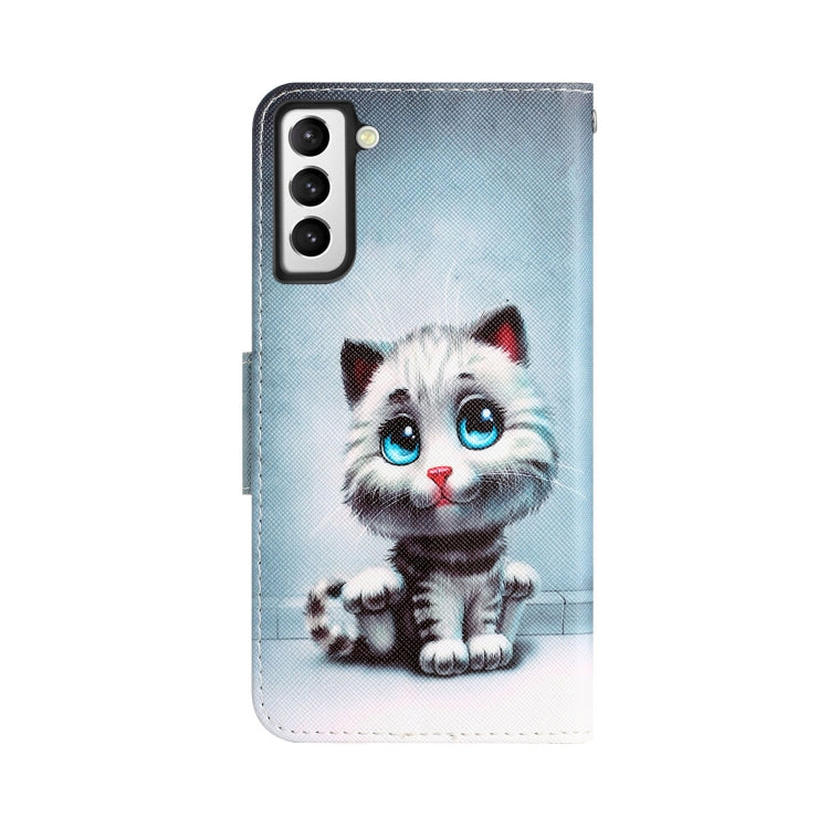 Para Samsung Galaxy S22 5G Estuche para teléfono de cuero con dibujo coloreado (ojos azules)