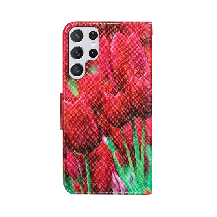 Para Samsung Galaxy S22 Ultra 5G Estuche para teléfono de cuero con dibujo coloreado (Tulipanes)